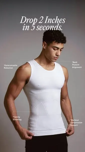 DaMENSCH shapewear vest ad: Drop 2 inches in 5 seconds