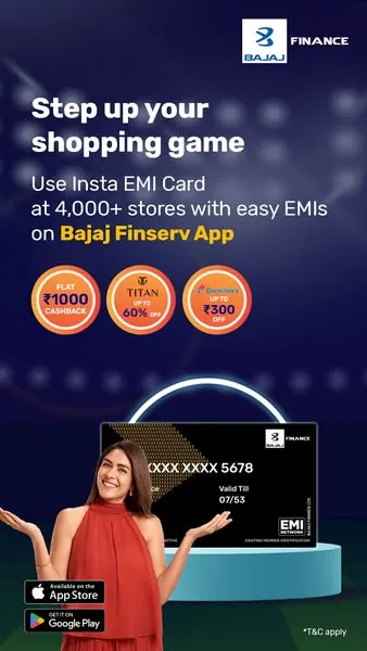 Bajaj Finserv ad for the Insta EMI Card, step up your shopping game